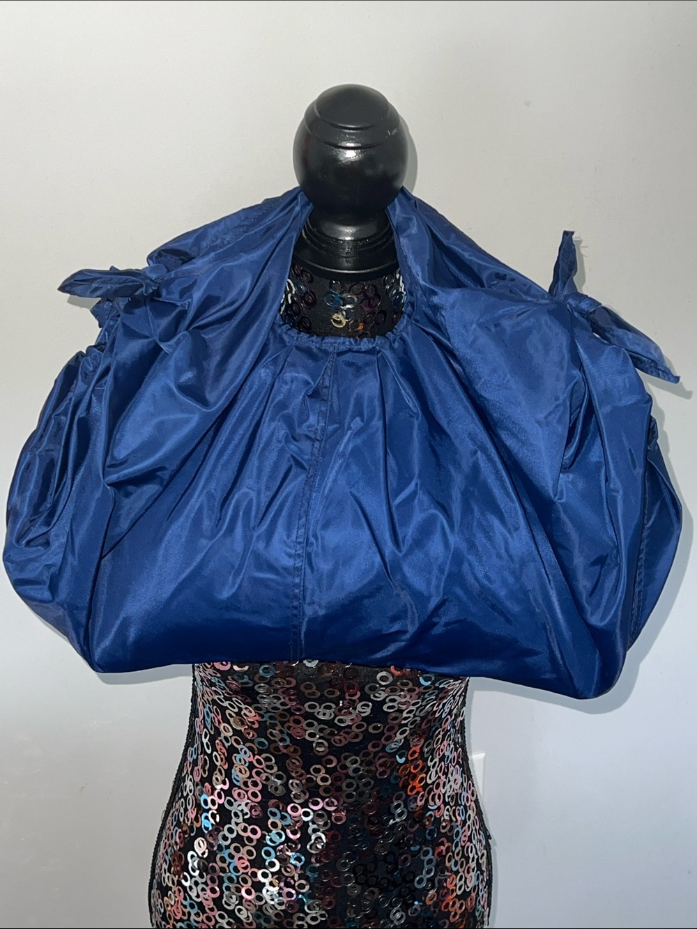 GAP blue nylon hobo tote bag with side knots.
